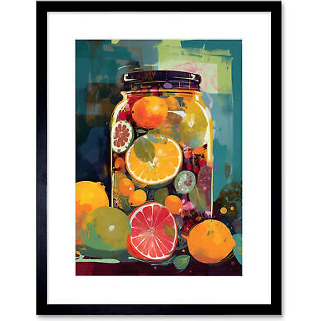 Wall Art Print A Jar of Homemade Citrus Fruit Preserves Artwork Framed 9X7 Inch - Black - W7 inch x H9 inch