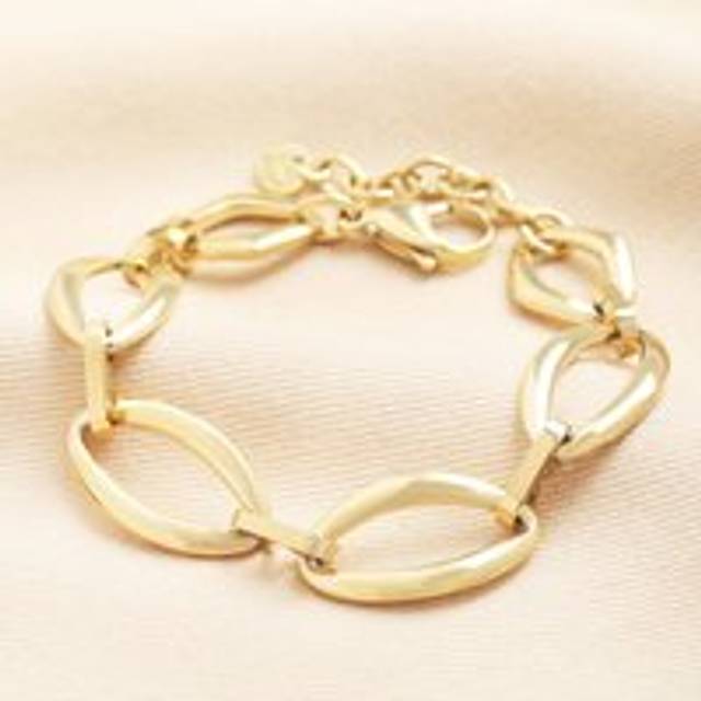 Stainless Steel Large Marquise Link Chain Bracelet in Gold - gold - one size