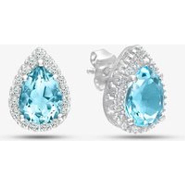 9ct White Gold Pear Shaped Blue Topaz & 0.13ct Diamond Halo Stud Earrings PE03553W BT - Silver