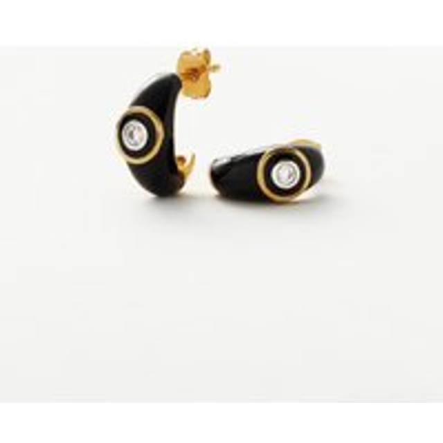 Enamel & Stone Dome Small Hoop Earrings | 18ct Gold Plated/Cubic Zirconia