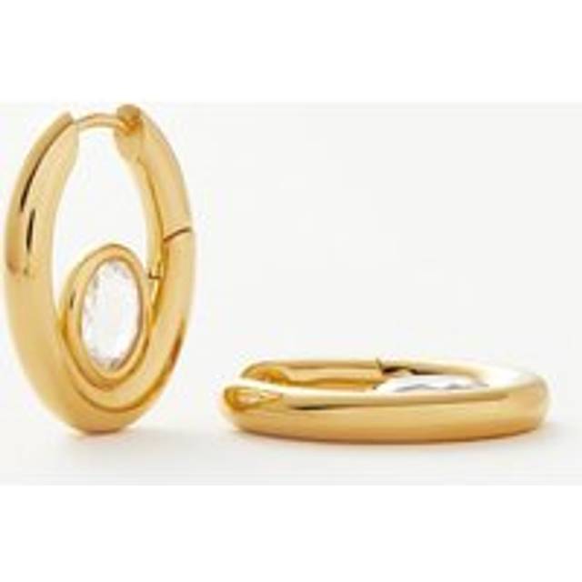 Oval Stone Small Hoop Earrings | 18ct Gold Vermeil/Cubic Zirconia