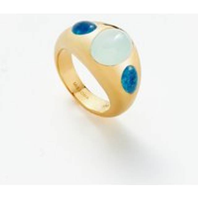Good Vibes Triple Gemstone Dome Ring | 18ct Gold Plated/Blue Quartz & Aqua Chalcedony