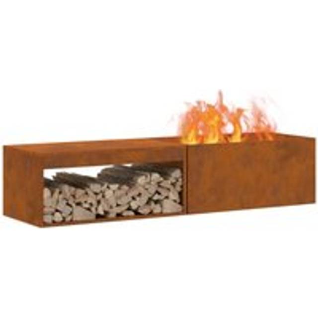 Fire Pit with Log Storage 160x45x35 cm Weathering Steel vidaXL