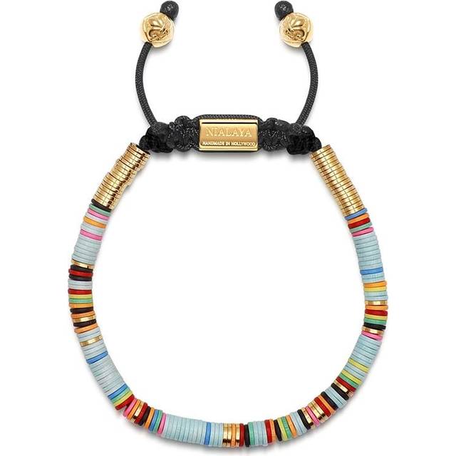 Nialaya Jewelry - disc beaded bracelet - men - Vinyl/stainless steel/Gold Plated - M - Blue