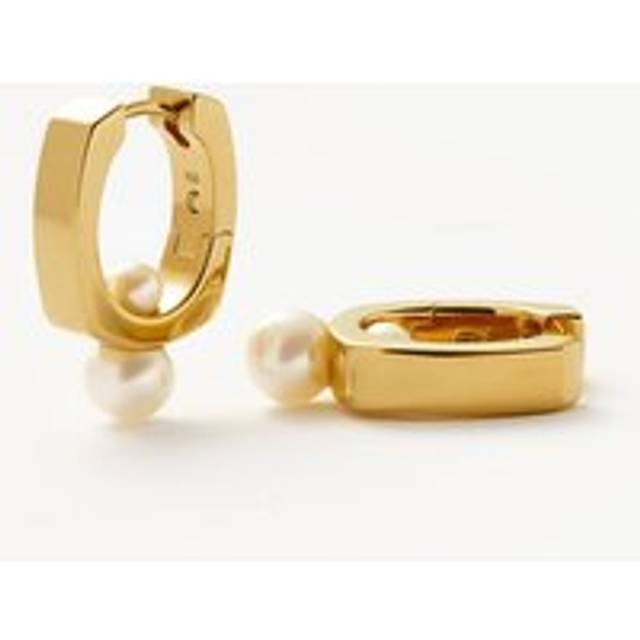 Button Pearl Square Small Hoop Earrings | 18ct Gold Plated/Pearl