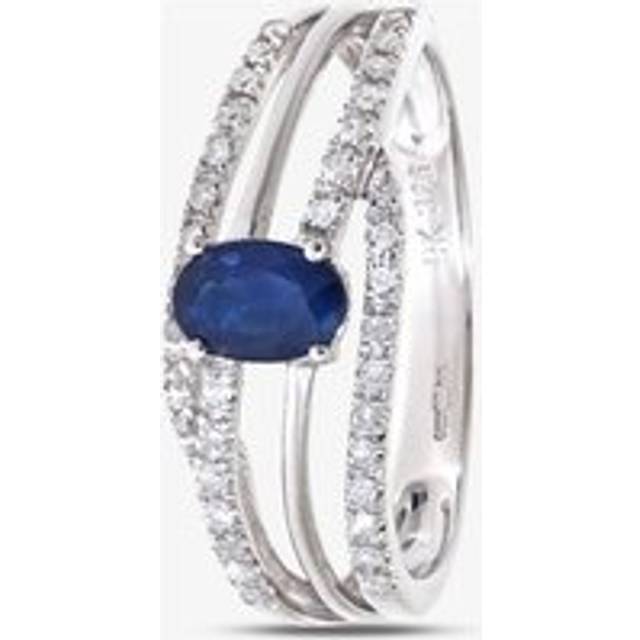 9ct White Gold Blue Oval Sapphire Three Row Cross Over Ring DR1109W SA M - Silver