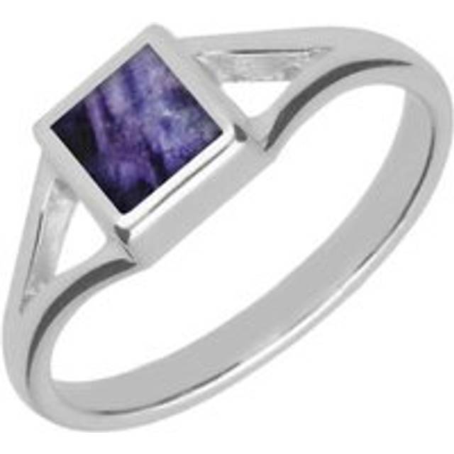 Sterling Silver Blue John Square Split Shoulder Ring - Silver