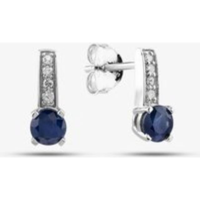 9ct White Gold Sapphire & 0.06ct Diamond Stud Earrings OJE1704-BS - Silver
