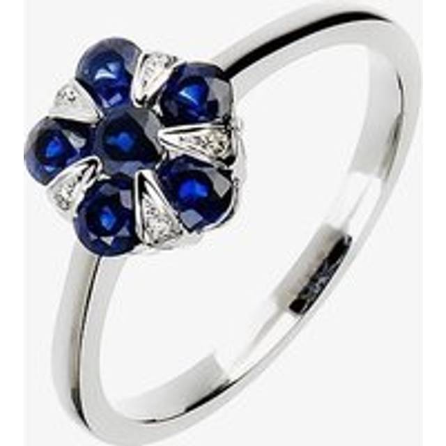 18ct White Gold Diamond Sapphire Flower Cluster Ring 18DR348-S-W - Blue
