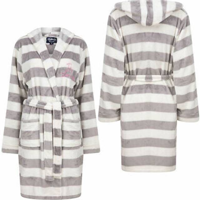Tokyo laundry dressing gown women's hooded striped bath robe soft fleece warm