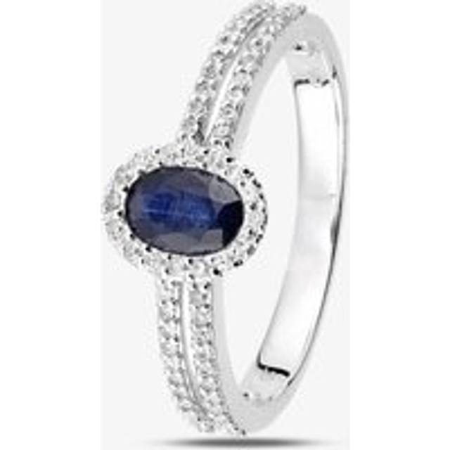 18ct White Gold Oval Sapphire Halo Ring DR1615W18SA O - Silver
