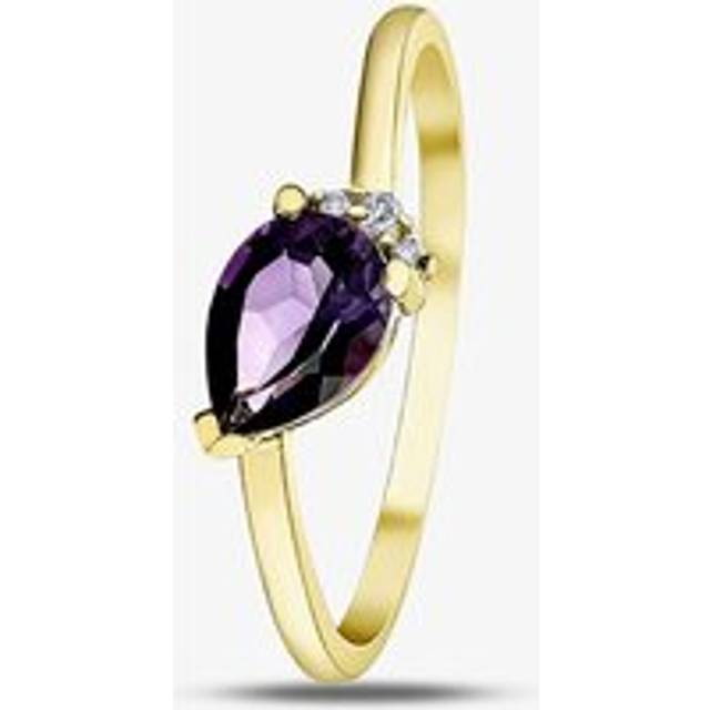 9ct Yellow Gold Pear Cut Amethyst & Diamond Crossover Ring 4431-10 AM O