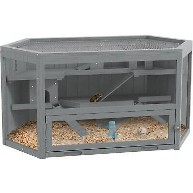 Pawhut 3 tier wooden hamster cage gerbil play centre w/ sliding tray ramps