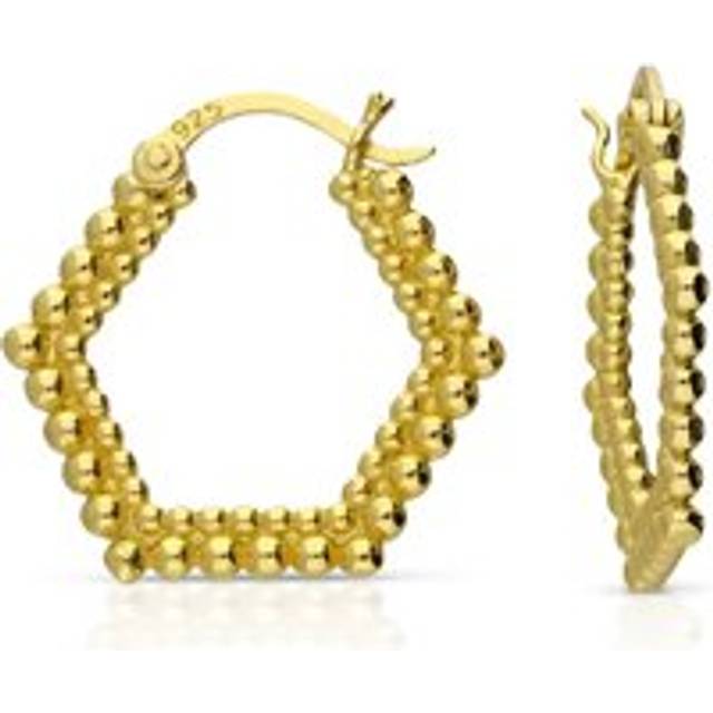 John Greed Signature Gold Plated Flat Bead Pentagon Hoop Earrings For Women - gold/silver