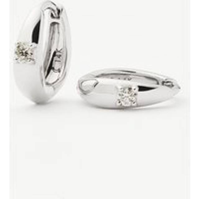 Fine Single Diamond Dome Huggies | 14ct Solid White Gold/Diamond