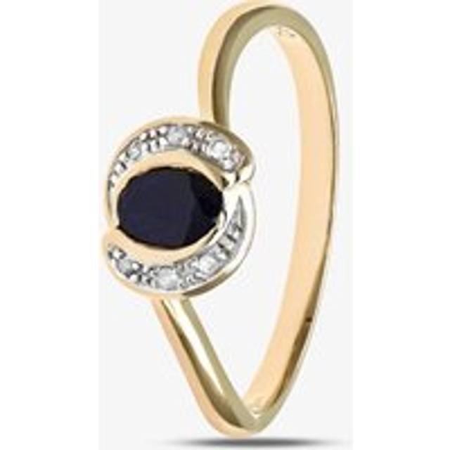 9ct Yellow Gold Oval Blue Sapphire 0.03ct Diamond Twist Ring PR08989Y SA O