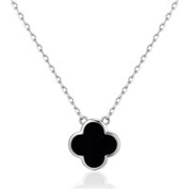 Black Onyx Gemstone Clover Necklace