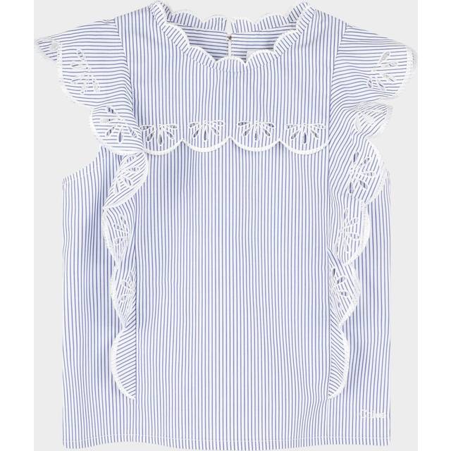 Chloé, Sleeveless Tops, female, Blue, 6 Y, Light Blue Striped Top with Flowers