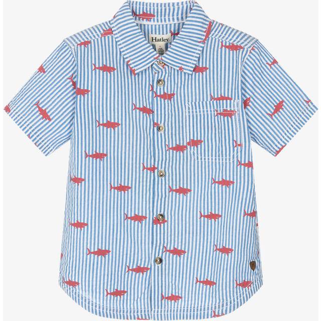 Hatley Boys Blue Cotton Seersucker Shark Shirt - 3 year