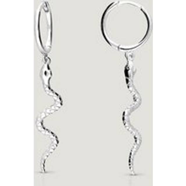John Greed CANDY Desert Silver Textured Snake Drop Hoop Earrings For Women - silver