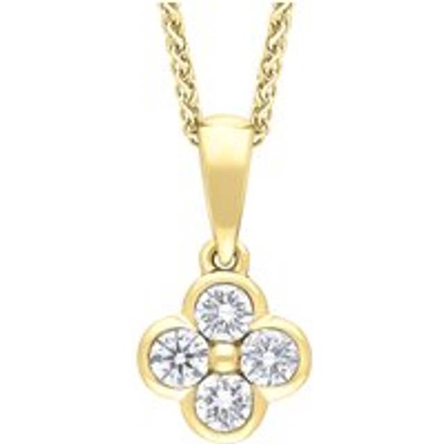 18ct Yellow 0.25 4 Stone Diamond Cluster Pendant & Chain