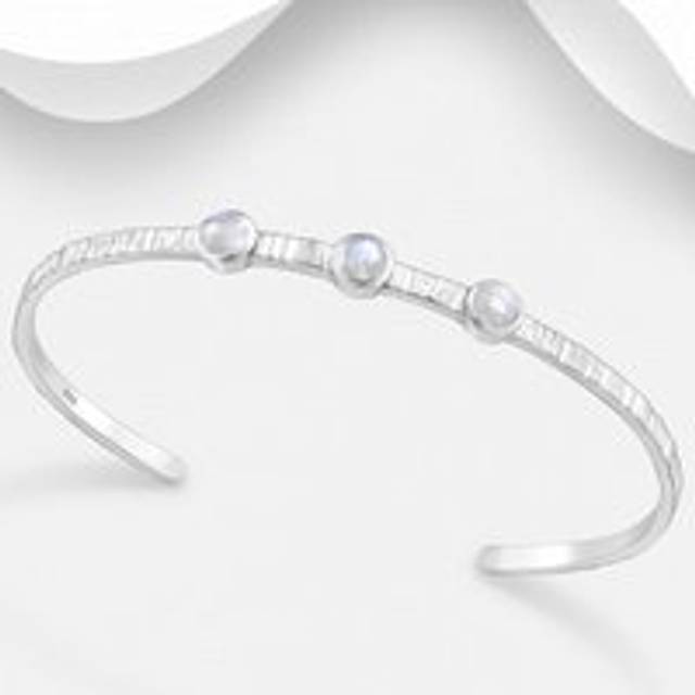 John Greed Signature Silver Triple Rainbow Moonstone Cuff Bangle For Women - silver
