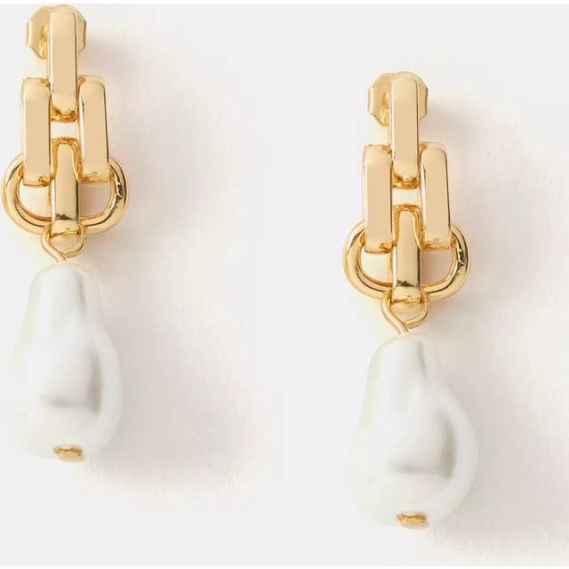 Mint Velvet Pearl Drop Knot Earrings, Gold/White