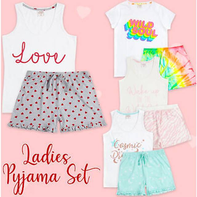 Ladies womens pyjama pj pajamas set sleeveless top shorts hearts short sleeve uk