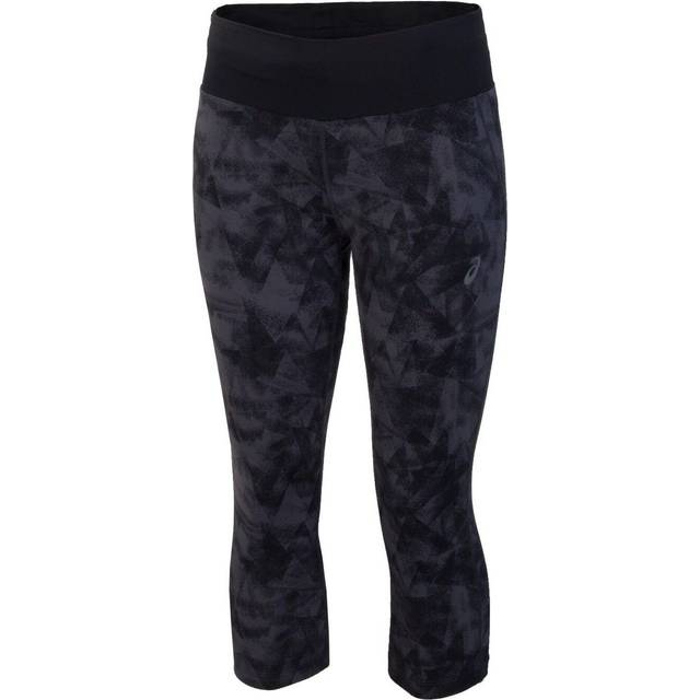 Women's asics capri 3/4 leggings running tight fitness gym sports - black