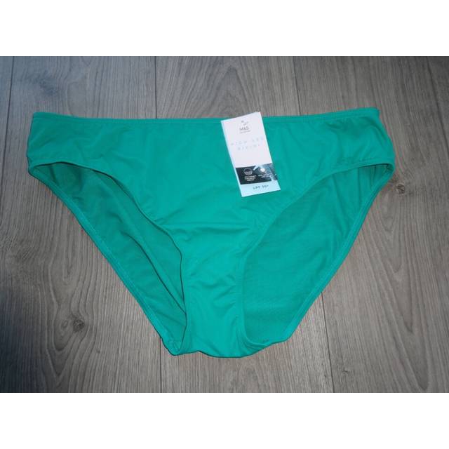 M&s marks & spencer bright green sun smart high leg bikini bottoms uk size 20