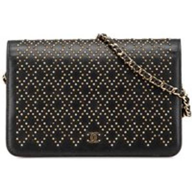 Preloved Studded Leather Crossbody Bag Women - Black - One Size