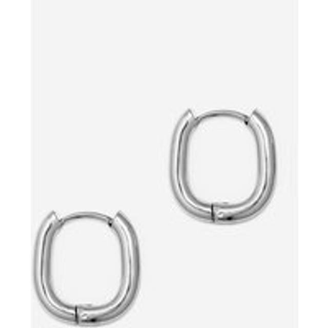 Womens Silver Solid Small Oval Huggie Hoop Earrings - 1.7cm - Grey - One Size