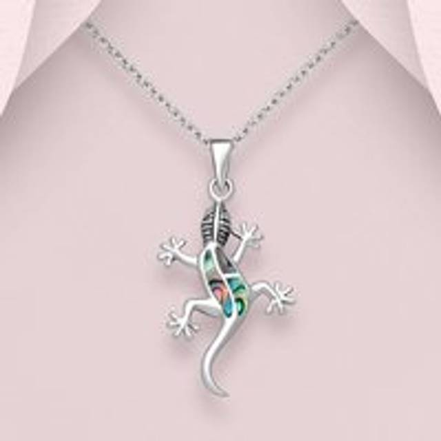 John Greed Tempest Serre Silver Abalone Gecko Lizard Necklace For Women - silver