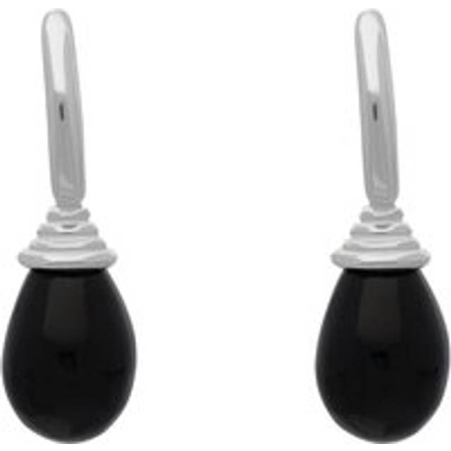 Sterling Silver Whitby Jet Tear Drop Hoop Earrings