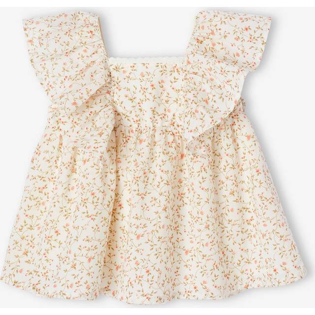 Floral Occasion Wear Dress with Butterfly Sleeves for Babies printed white