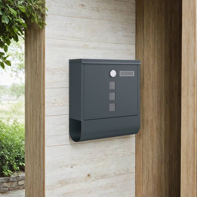 Mail Box, Letterbox, Mailbox, Grey / 10 x 30.8 x 33.8 cm