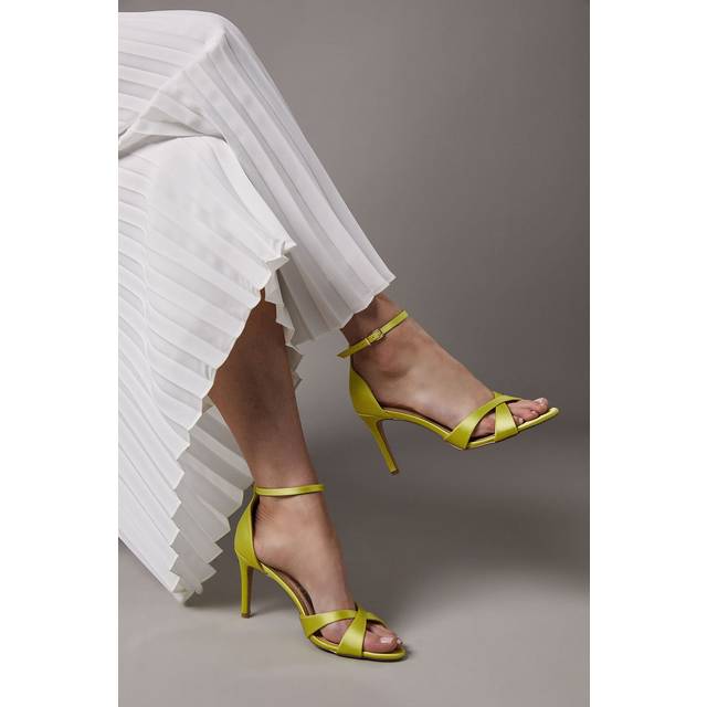 Cadenza Satin Cross Strap High Stiletto Heel Sandals - Chartreuse - 6