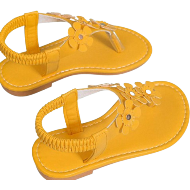 SHEIN 1pair Yellow Handmade Beaded Roman Sandals For Infant And Toddler Girls, With Flower Design, Round Toe And Flat Soles, Comfortable And Cute Fashionabl