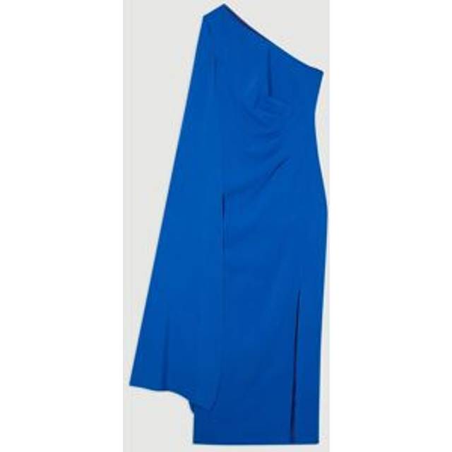 Compact Stretch Viscose One Shoulder Cape Maxi Dress - Blue
