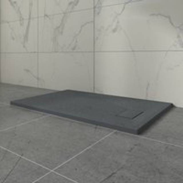 Aquariss - Anthracite Rectangular Shower Tray Slate Effect smc Slip-Resistant Shower Base 1200x700mm with Waste