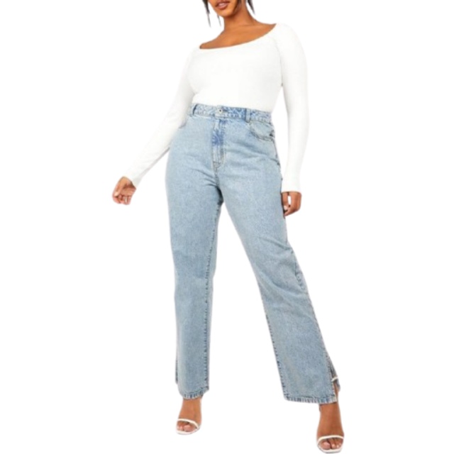 Womens Plus Basics Split Hem Straight Leg Jeans - Light Blue - 20