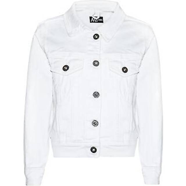 (7-8 Years, White) Kids White Jean Denim Jacket Coats For Girls 3-13