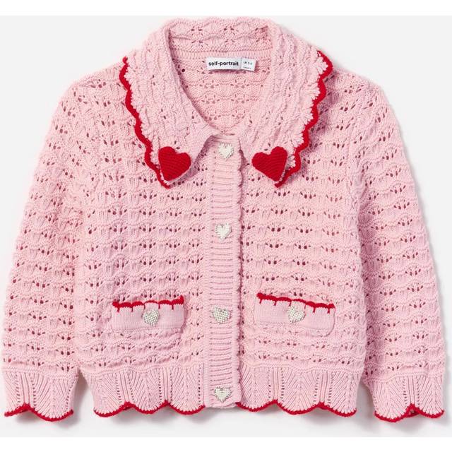 Self Portrait, Cardigans, female, Pink, 3 Y, Pink Heart Detail Cardigan