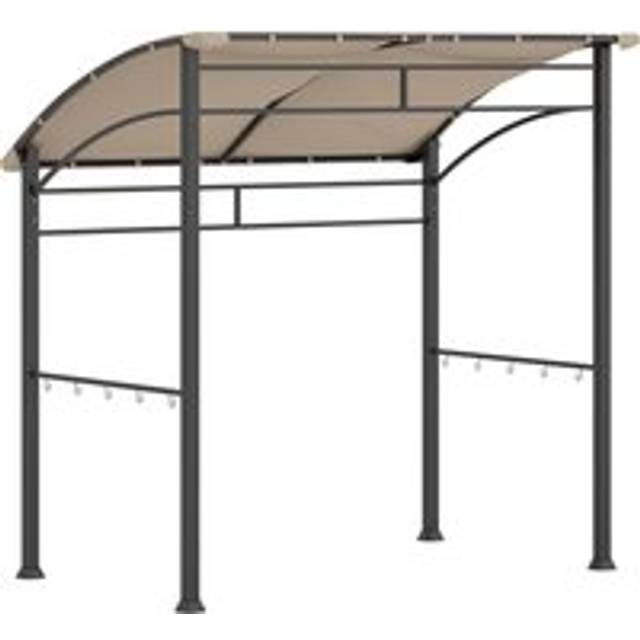Outsunny 2.2 x 1.5 m BBQ Grill Gazebo Tent, Garden Grill with Metal Frame, Curved Canopy and 10 Hooks, Outdoor Sun Shade, Khaki