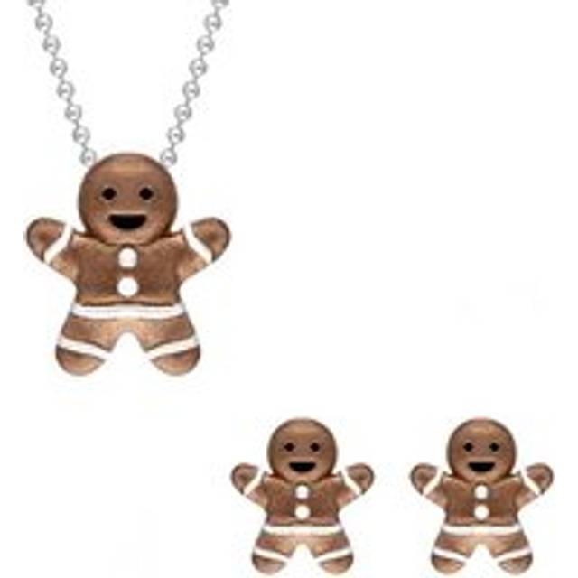 Sterling Silver Rose Gold Plated Gingerbread Man Two Piece Set