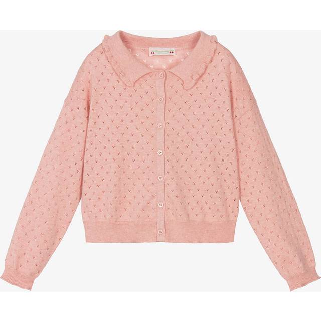 Bonpoint Girls Pink Pointelle Knit Cotton Cardigan - 6 year