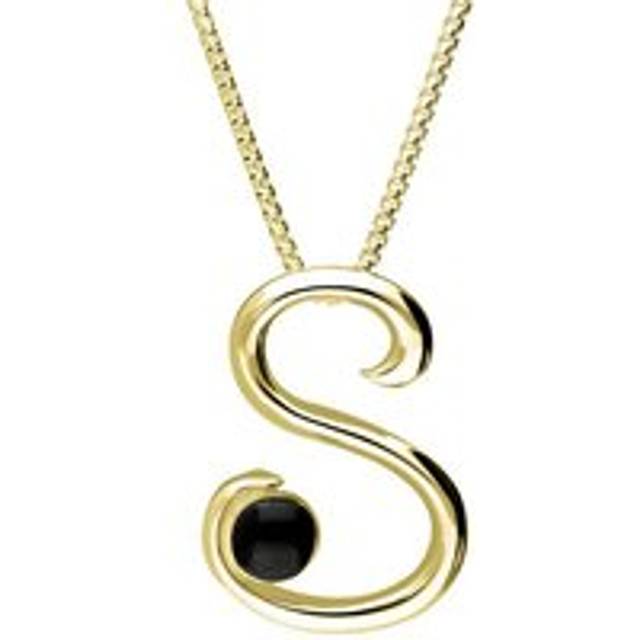 9ct Yellow Gold Whitby Jet Love Letters Initial S Necklace - Yellow Gold
