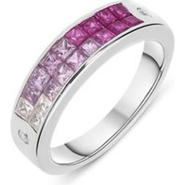 18ct White Gold Graduating Pink Sapphire Diamond Princess Cut Ring - M White Gold