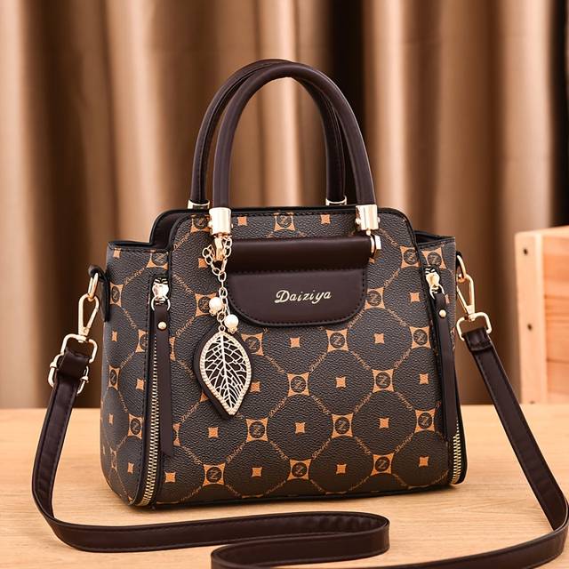 TEMU Vintage Style Top-handle Satchel Bag With Adjustable Strap, Solid Coffee-colored Pu Material With Pattern, Zipper Closure, Polyester Lined, Fashionable Accessory For Business And Casual