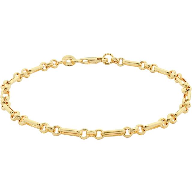 IBB 18ct Yellow Gold Diamond Cut Figaro Belcher Chain Bracelet, Gold